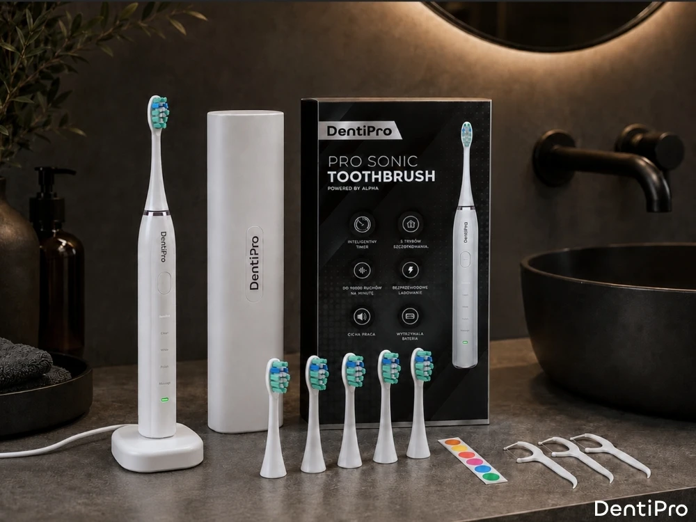 Sonicinis dantų šepetėlis DentiPro su 6 antgaliais