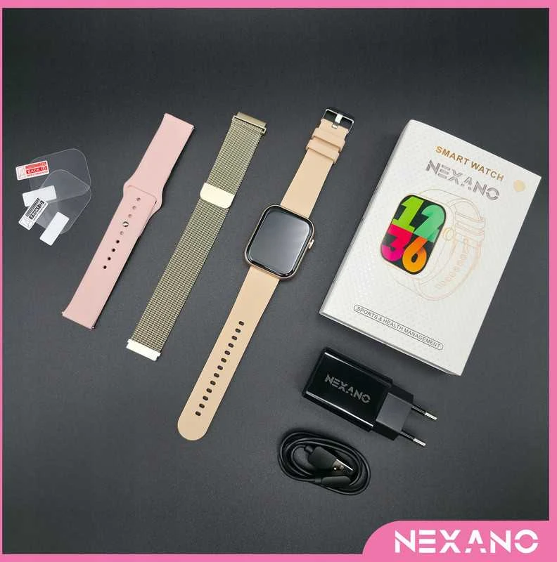 Išmanusis laikrodis Stilingas moterų smartwatch su AMOLED ekranu, skambučiais, sporto režimais ir trimis apyrankėmis