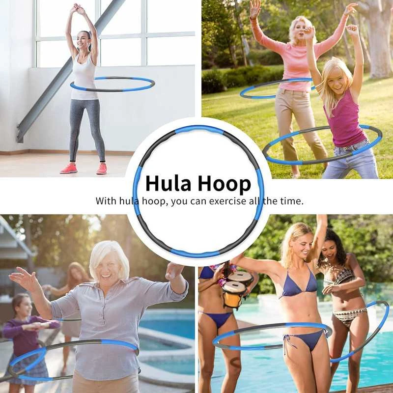 Sulankstomas Hula Hoop lankas 90 cm su šokdyne ir matavimo taurele fitness treniruotėms