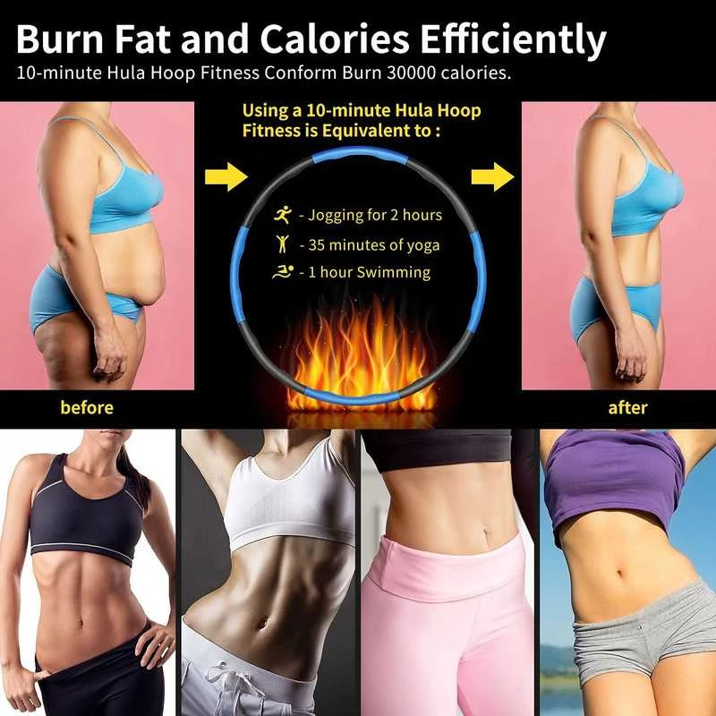 Sulankstomas Hula Hoop lankas 90 cm su šokdyne ir matavimo taurele fitness treniruotėms