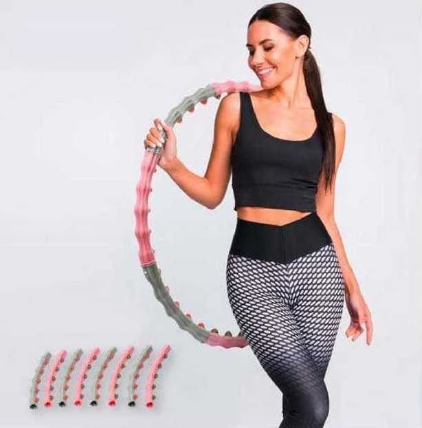 Sulankstomas „Hula Hoop“ lankas su masažiniais iškilimais svorio metimui 95 cm (rožinis)