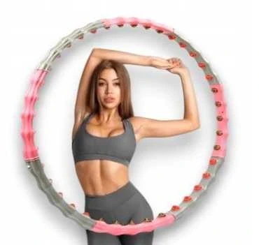 Sulankstomas „Hula Hoop“ lankas su masažiniais iškilimais svorio metimui 95 cm (rožinis)