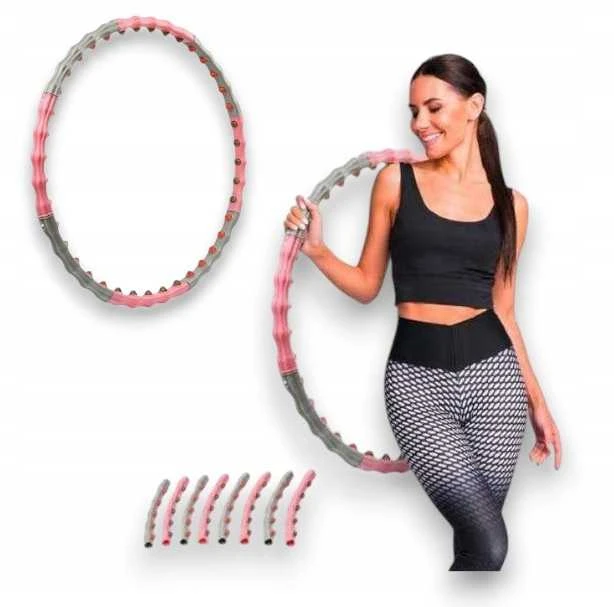 Sulankstomas „Hula Hoop“ lankas su masažiniais iškilimais svorio metimui 95 cm (rožinis)