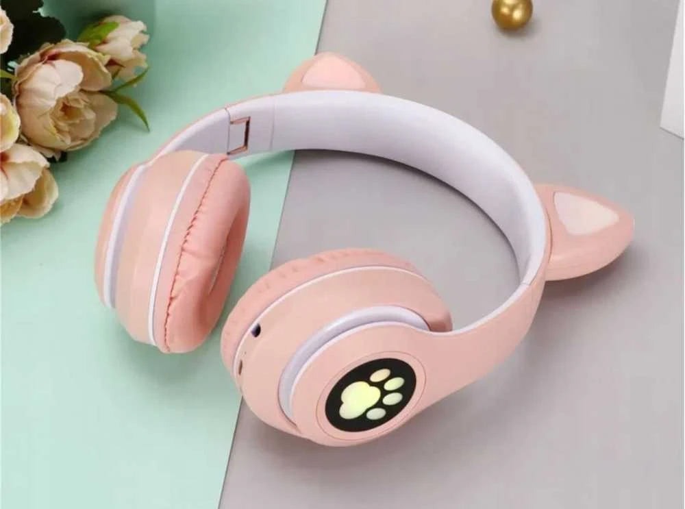 Šviečiančios belaidės ausinės su katės ausimis, LED ir Bluetooth