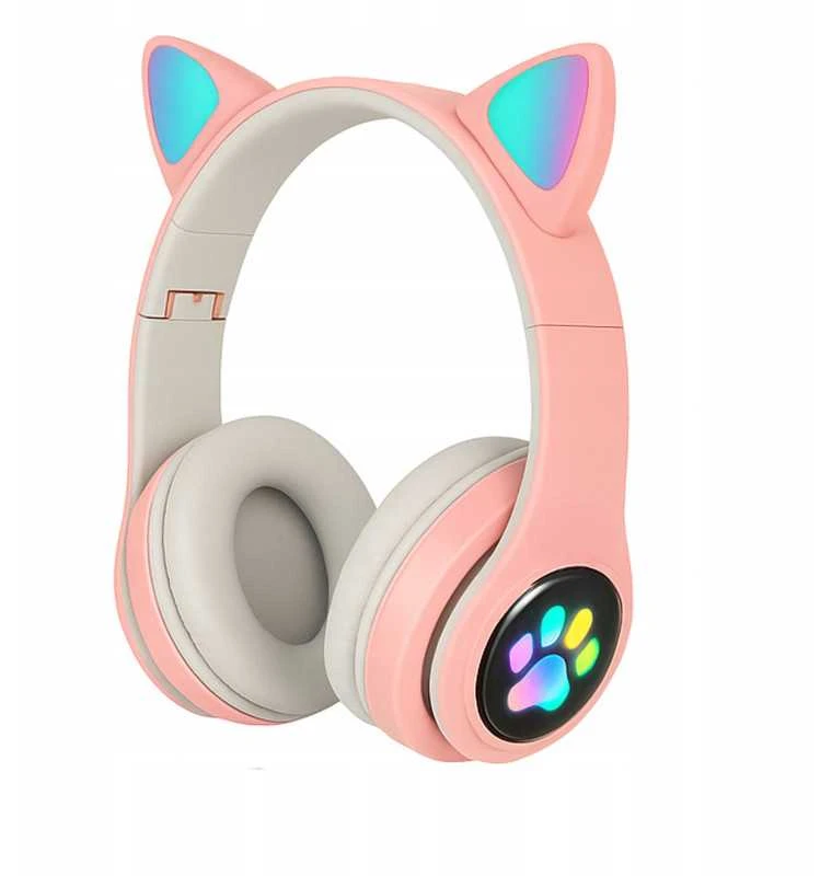 Šviečiančios belaidės ausinės su katės ausimis, LED ir Bluetooth