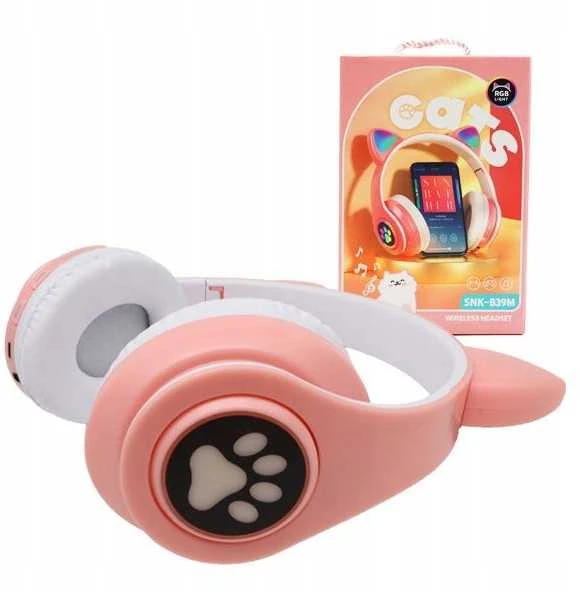 Šviečiančios belaidės ausinės su katės ausimis, LED ir Bluetooth