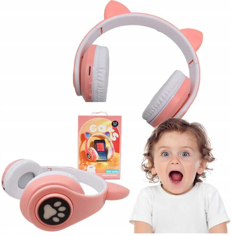 Šviečiančios belaidės ausinės su katės ausimis, LED ir Bluetooth