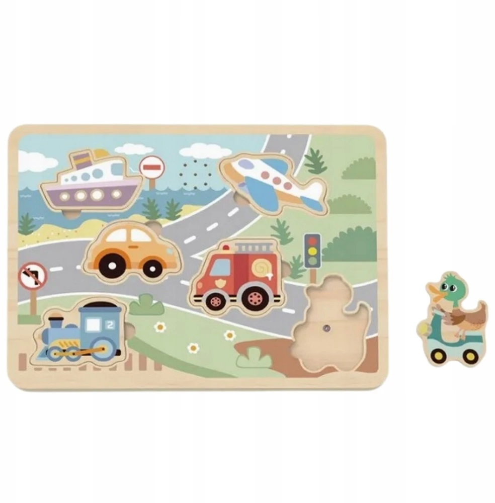 Tooky Toys Medinė dėlionė Tooky Toy, 6 transporto priemonės