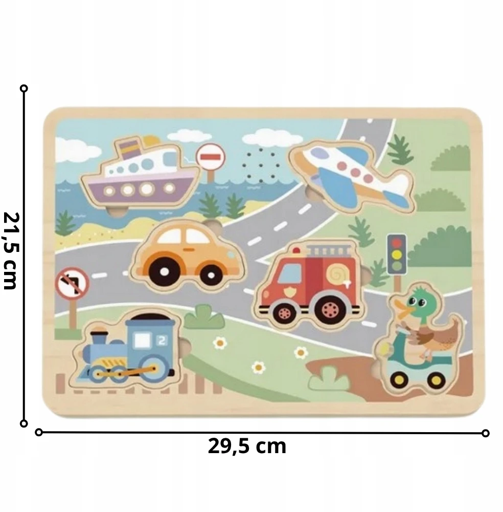 Tooky Toys Medinė dėlionė Tooky Toy, 6 transporto priemonės