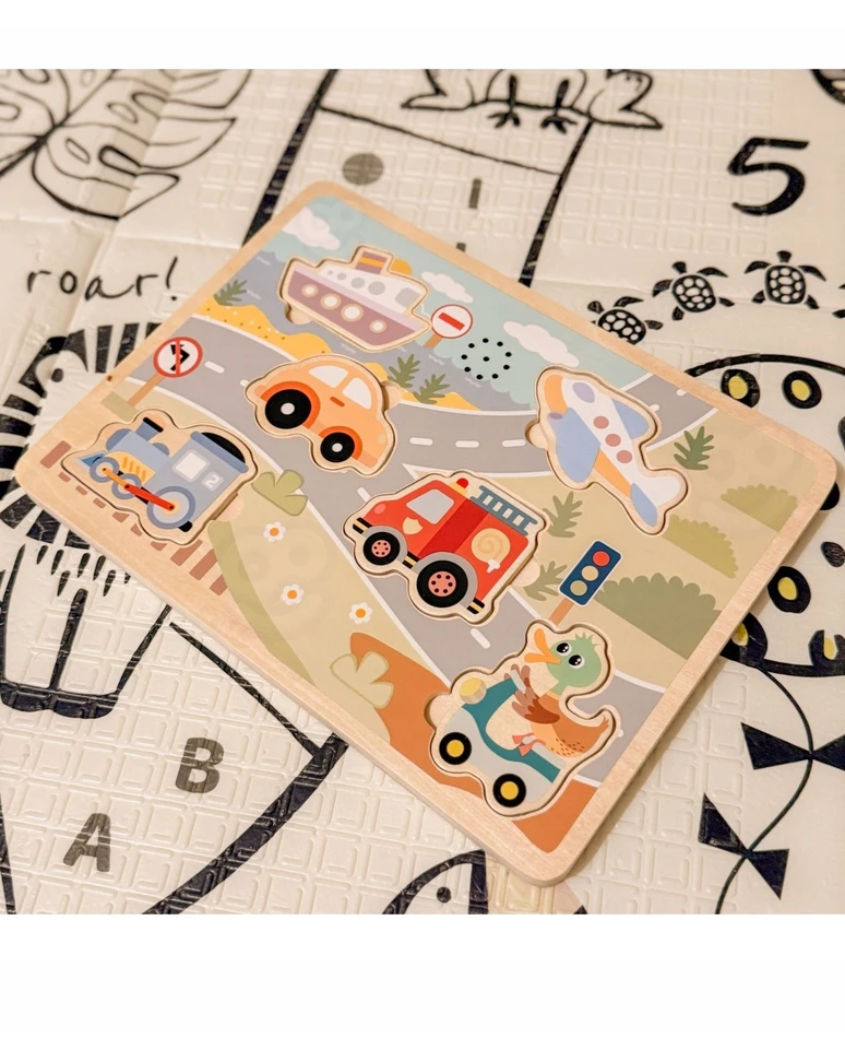 Tooky Toys Medinė dėlionė Tooky Toy, 6 transporto priemonės