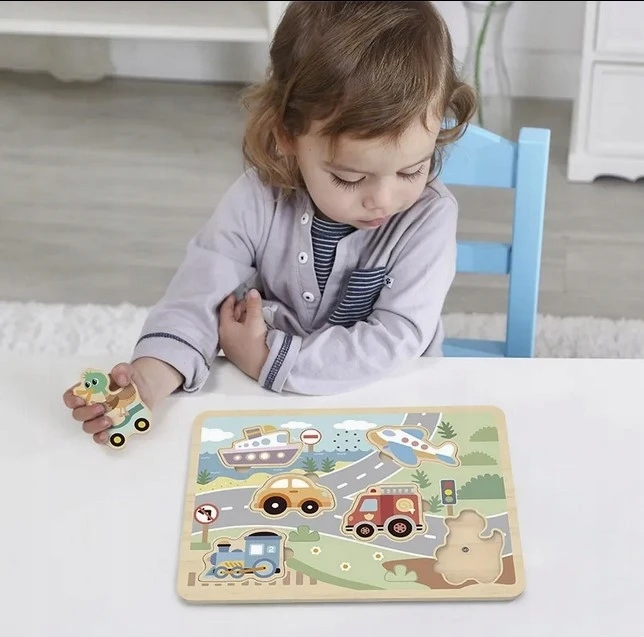 Tooky Toys Medinė dėlionė Tooky Toy, 6 transporto priemonės