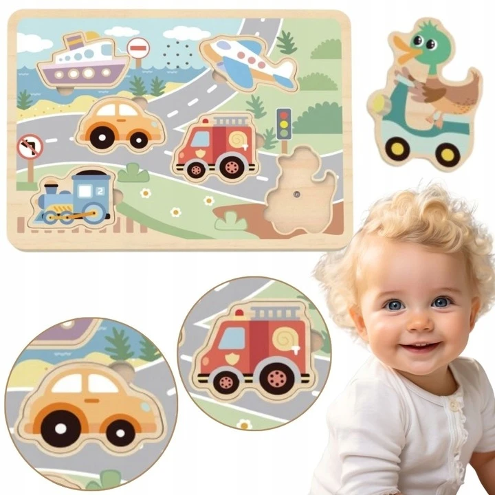 Tooky Toys Medinė dėlionė Tooky Toy, 6 transporto priemonės