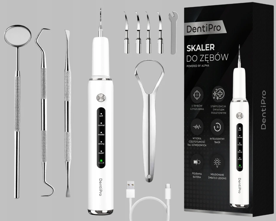 Dantų šepetėlis Ultragarsinis dantų akmenų šalintuvas DentiPro, 5 režimai