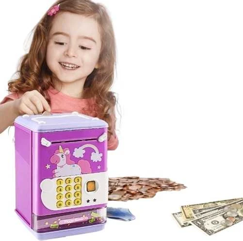 Vaikiška elektroninė taupyklė–seifas su PIN kodu banknotams ir monetoms