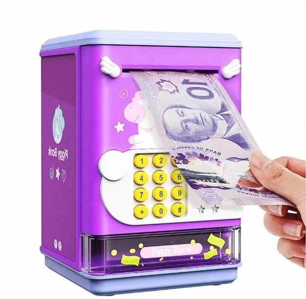 Vaikiška elektroninė taupyklė–seifas su PIN kodu banknotams ir monetoms