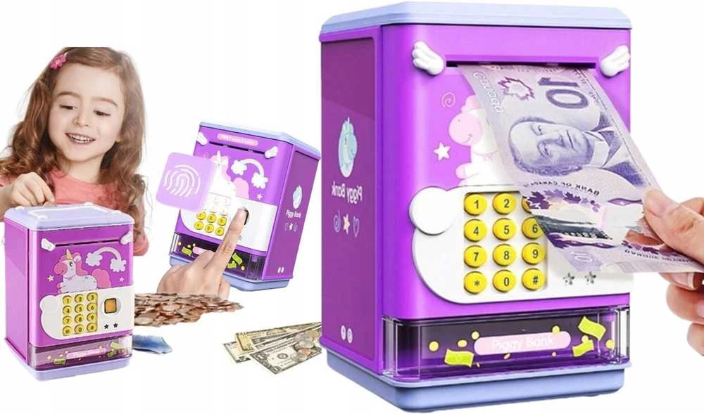 Vaikiška elektroninė taupyklė–seifas su PIN kodu banknotams ir monetoms