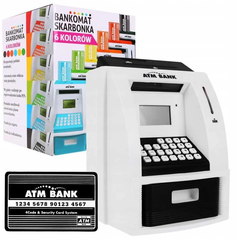 Vaikiška taupyklė–seifas ATM su kortele ir PIN kodu, juoda