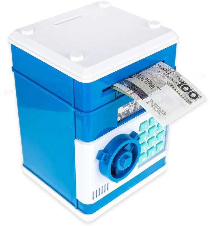 Vaikiška taupyklė–seifas ATM su PIN kodu monetoms ir banknotams, mėlyna