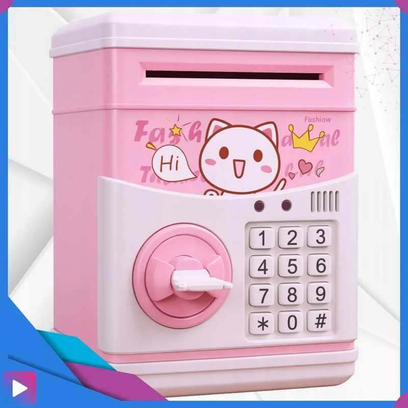 Vaikiška taupyklė–seifas „ATM“ su raktu ir garsu, rožinė