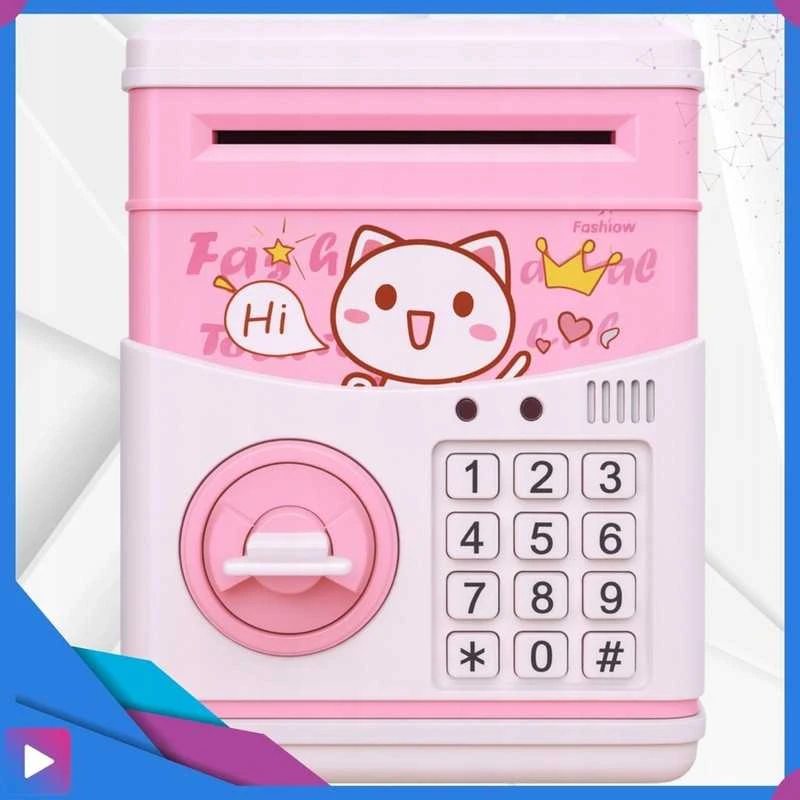 Vaikiška taupyklė–seifas „ATM“ su raktu ir garsu, rožinė