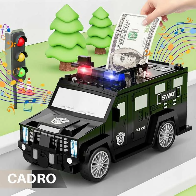 Vaikiška taupyklė–seifas policijos automobilio formos su kodu