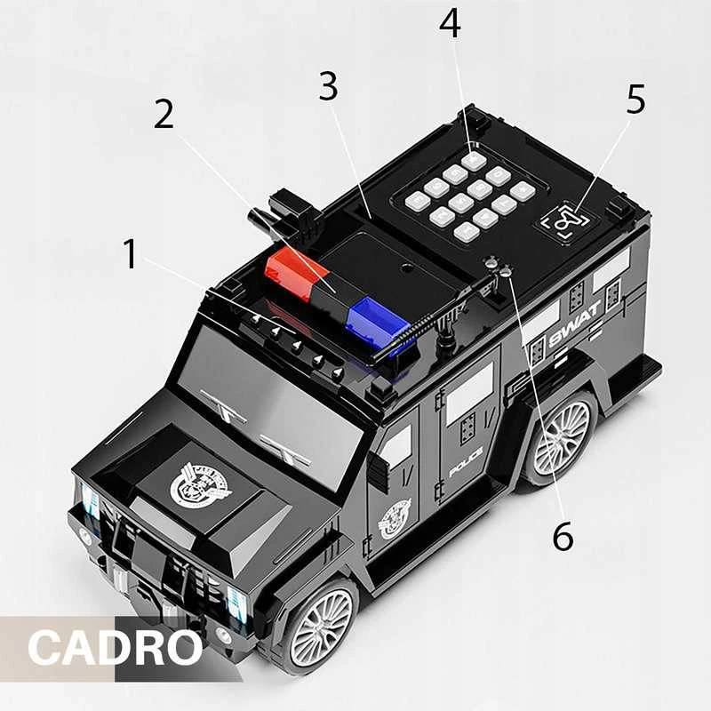 Vaikiška taupyklė–seifas policijos automobilio formos su kodu
