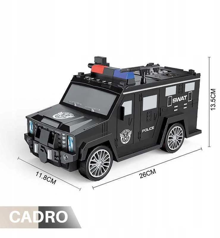 Vaikiška taupyklė–seifas policijos automobilio formos su kodu