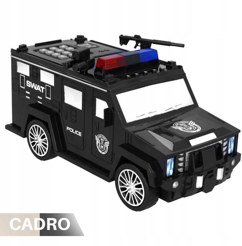 Vaikiška taupyklė–seifas policijos automobilio formos su kodu