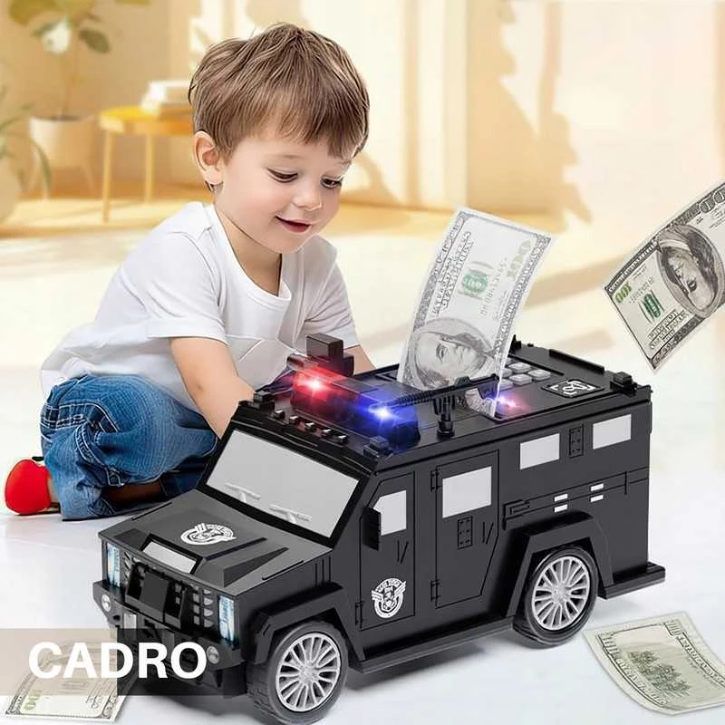 Vaikiška taupyklė–seifas policijos automobilio formos su kodu