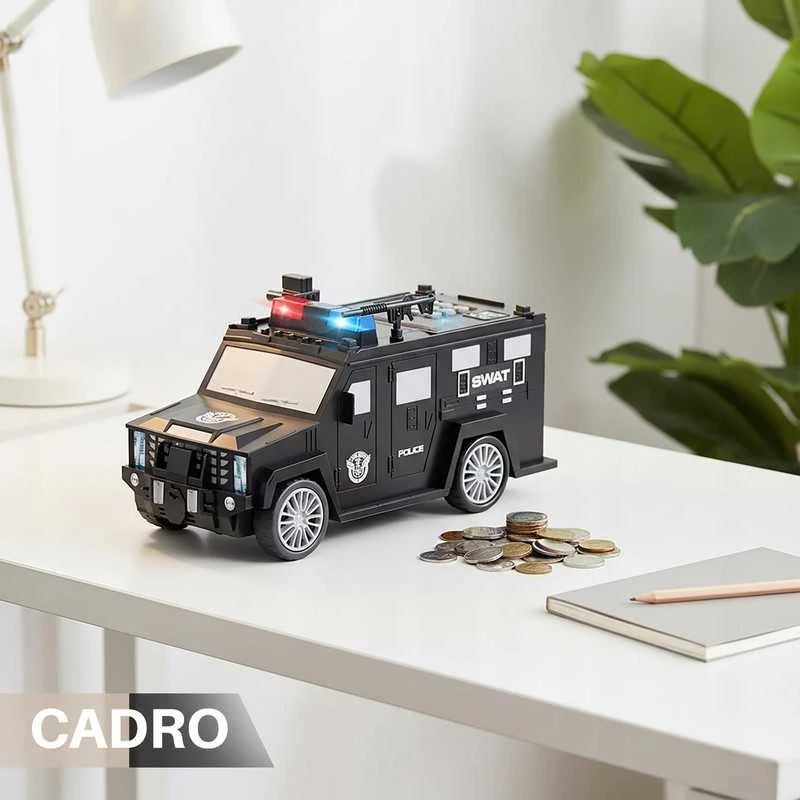 Vaikiška taupyklė–seifas policijos automobilio formos su kodu