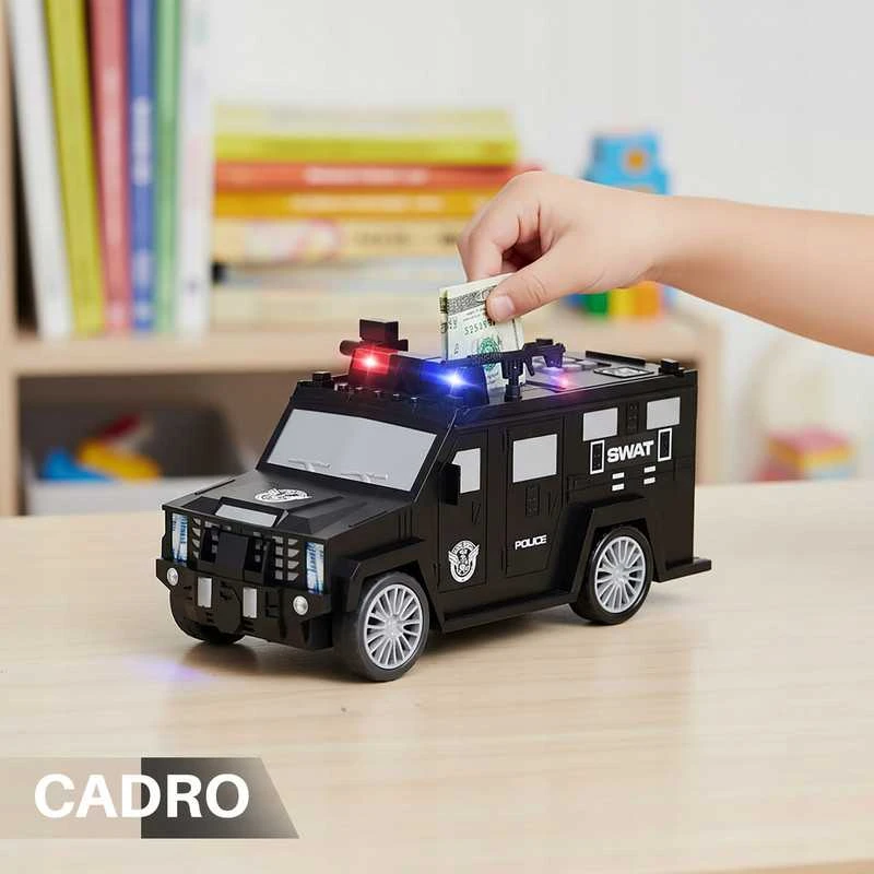 Vaikiška taupyklė–seifas policijos automobilio formos su kodu