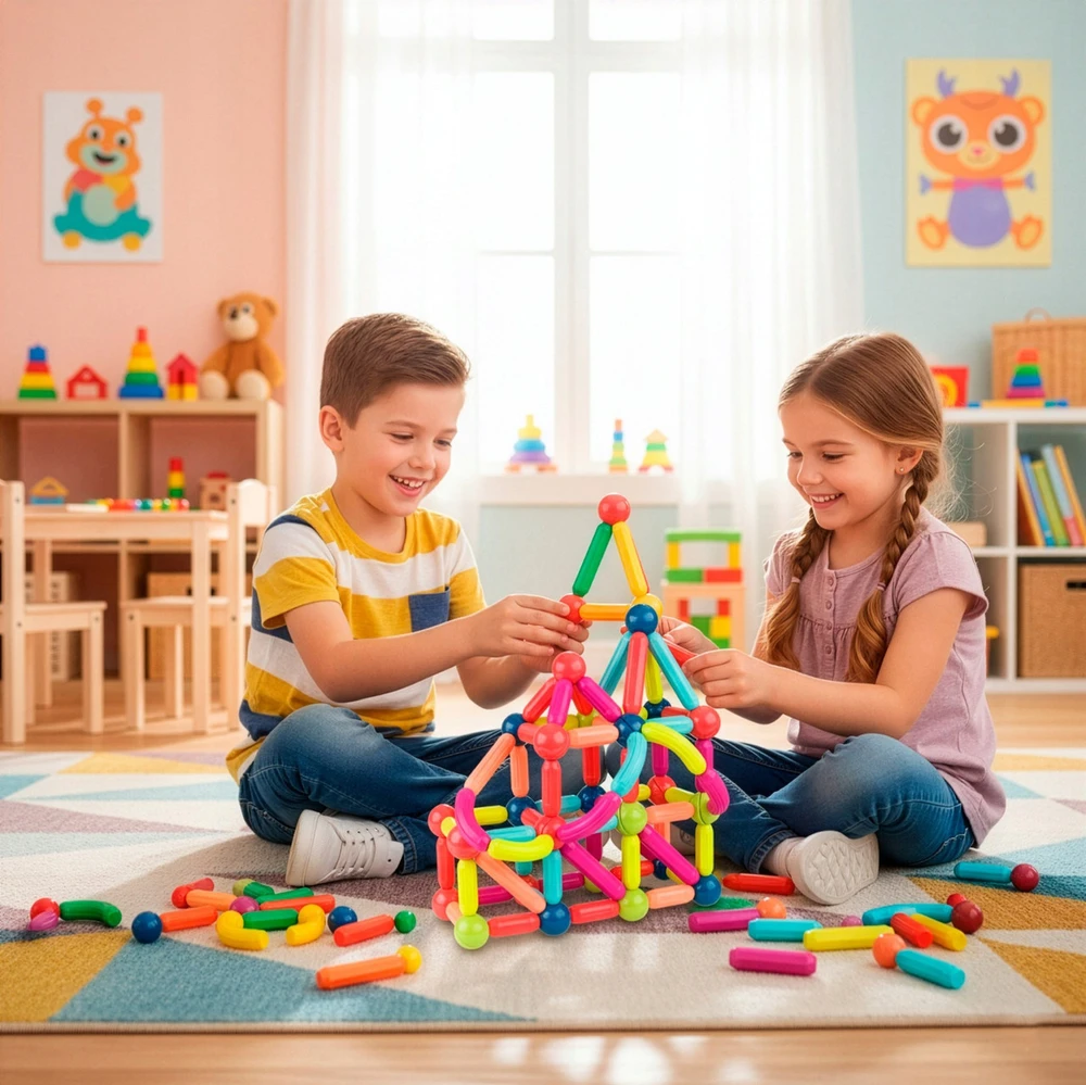 Vaikiškas magnetinių kaladėlių rinkinys, 100 dalių