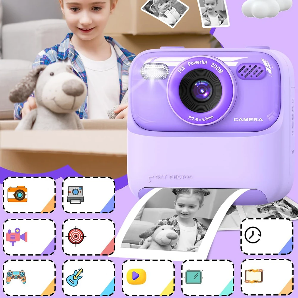 Vaikiškas momentinio spausdinimo fotoaparatas, 32 GB