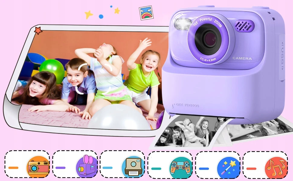 Vaikiškas momentinio spausdinimo fotoaparatas, 32 GB