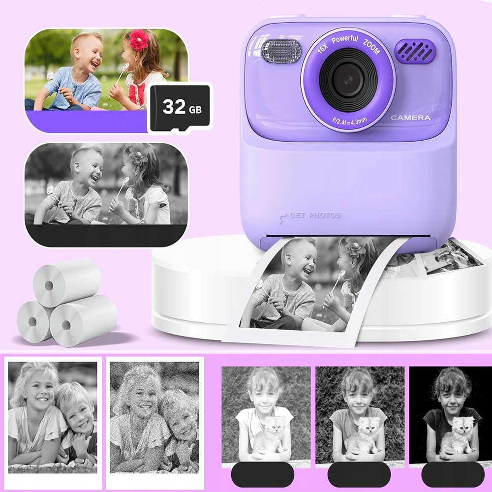 Vaikiškas momentinio spausdinimo fotoaparatas, 32 GB