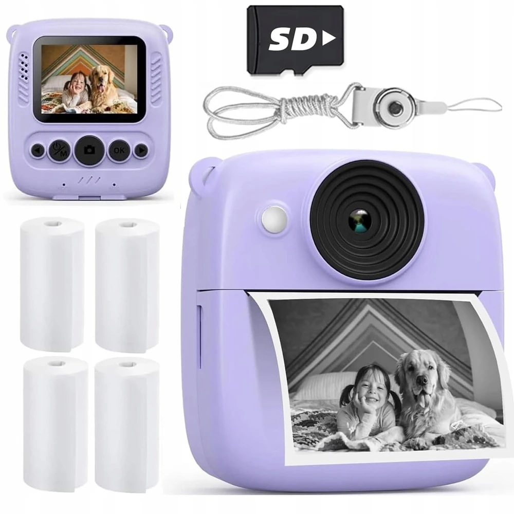 Vaikiškas momentinis fotoaparatas su spausdintuvu, violetinis