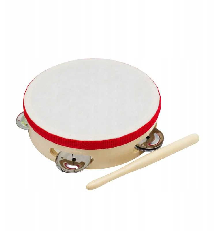 Vaikiškas muzikos instrumentų rinkinys. cimbolai, barškučiai, būgnai ir lazdelės