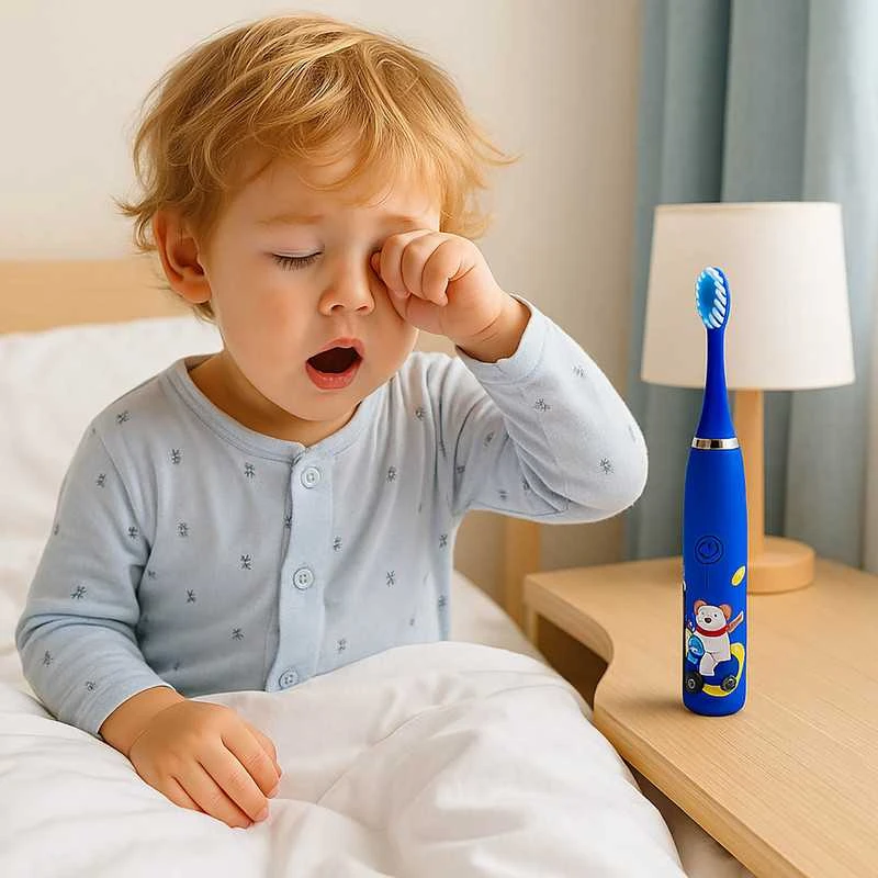 Dantų šepetėlis Vaikiškas sonic šepetėlis – švelnus dantenoms, su 4 keičiami antgaliais