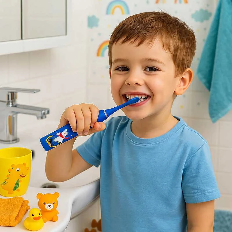 Dantų šepetėlis Vaikiškas sonic šepetėlis – švelnus dantenoms, su 4 keičiami antgaliais