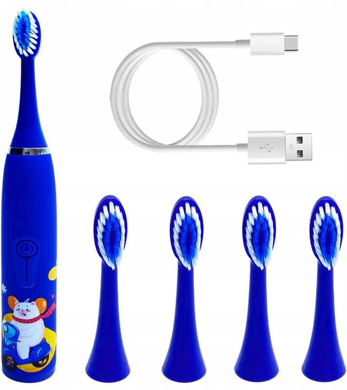 Dantų šepetėlis Vaikiškas sonic šepetėlis – švelnus dantenoms, su 4 keičiami antgaliais