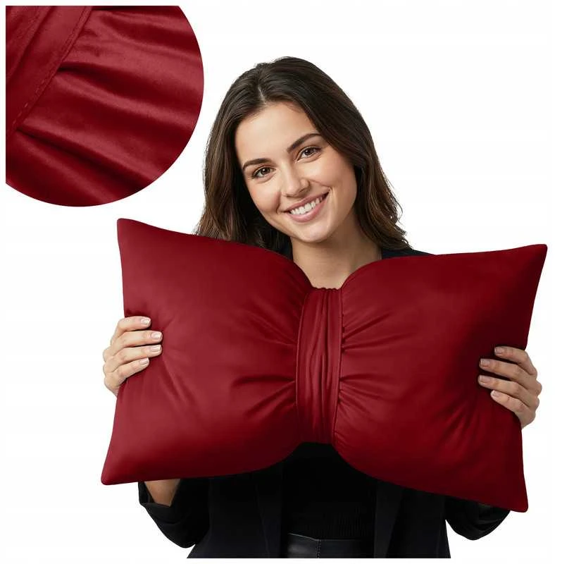 Veliūrinė dekoratyvinė pagalvė „Bow“ 30×50 cm, Burgundy