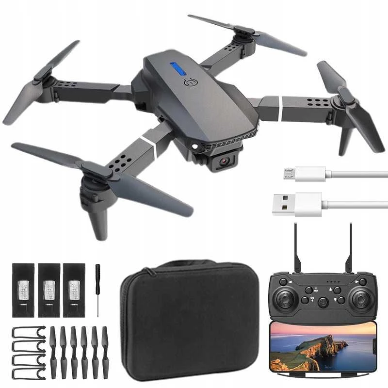 WiFi, FPV dronas vaikams su dviem kameromis ir 3 akumuliatoriais