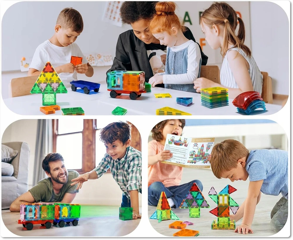 XXL 3D magnetinių plytelių konstruktorius vaikams, 100 dalių