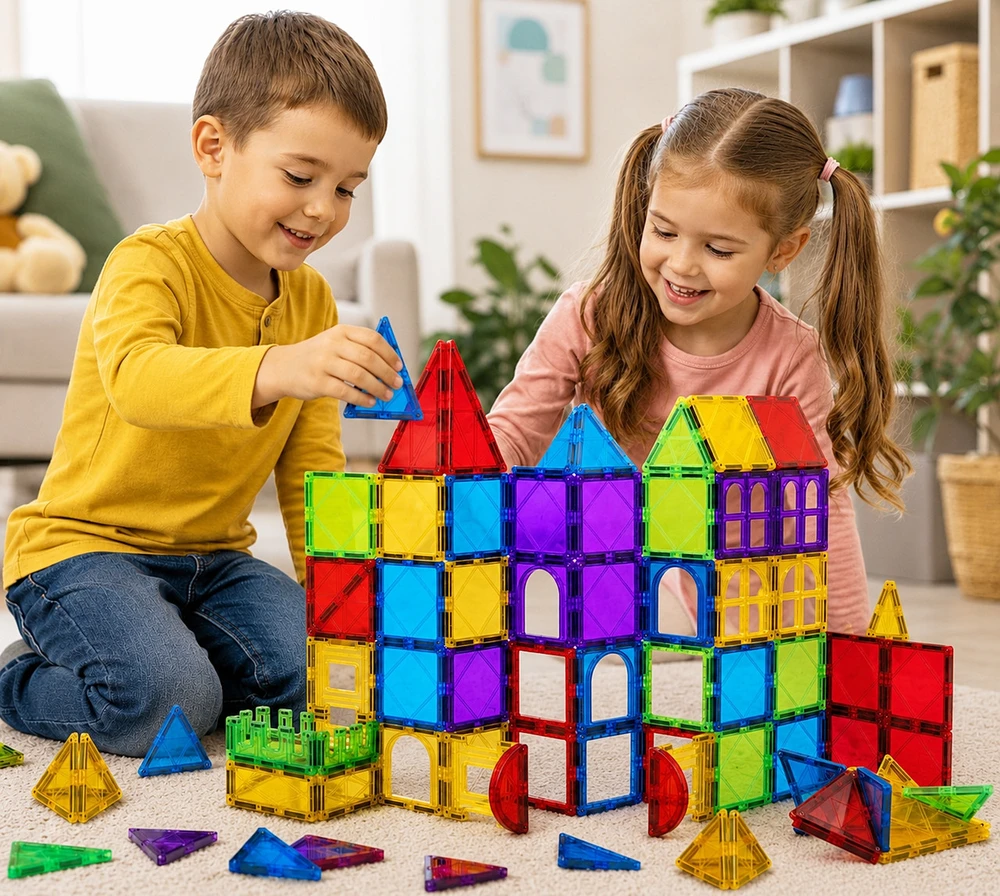 XXL 3D magnetinių plytelių konstruktorius vaikams, 100 dalių