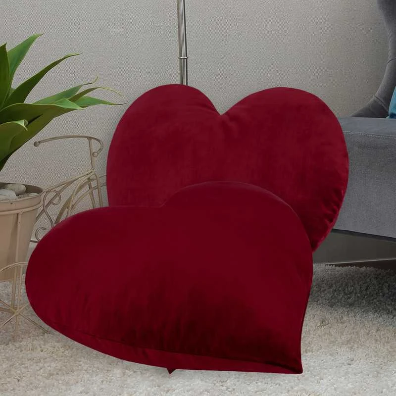 XXL dydžio širdies formos dekoratyvinė pagalvė 70 cm, bordo veliūrinė