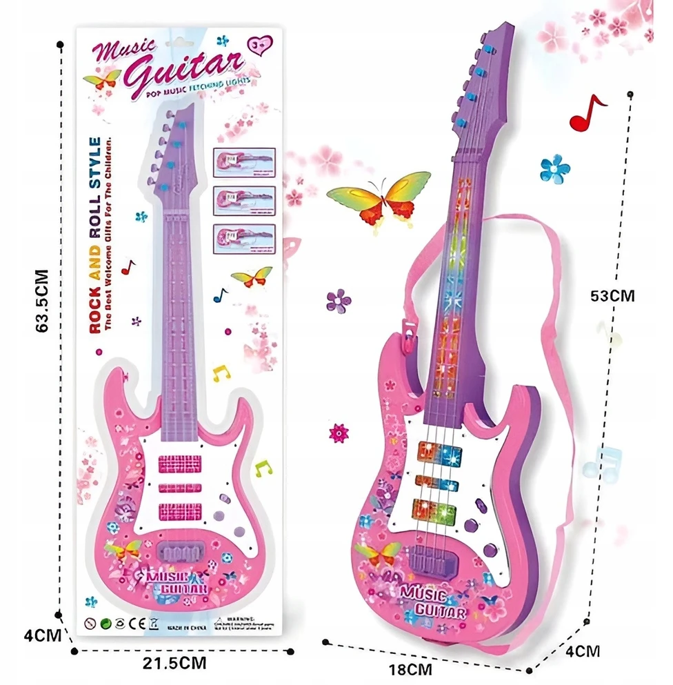 Žaislinė gitara vaikams, rožinė, 53 cm