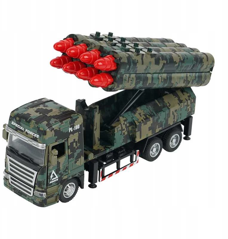 Žaislinis karinis automobilis su raketomis – 8 šūviai, šviesos, garsai ir atbulinės eigos režimas