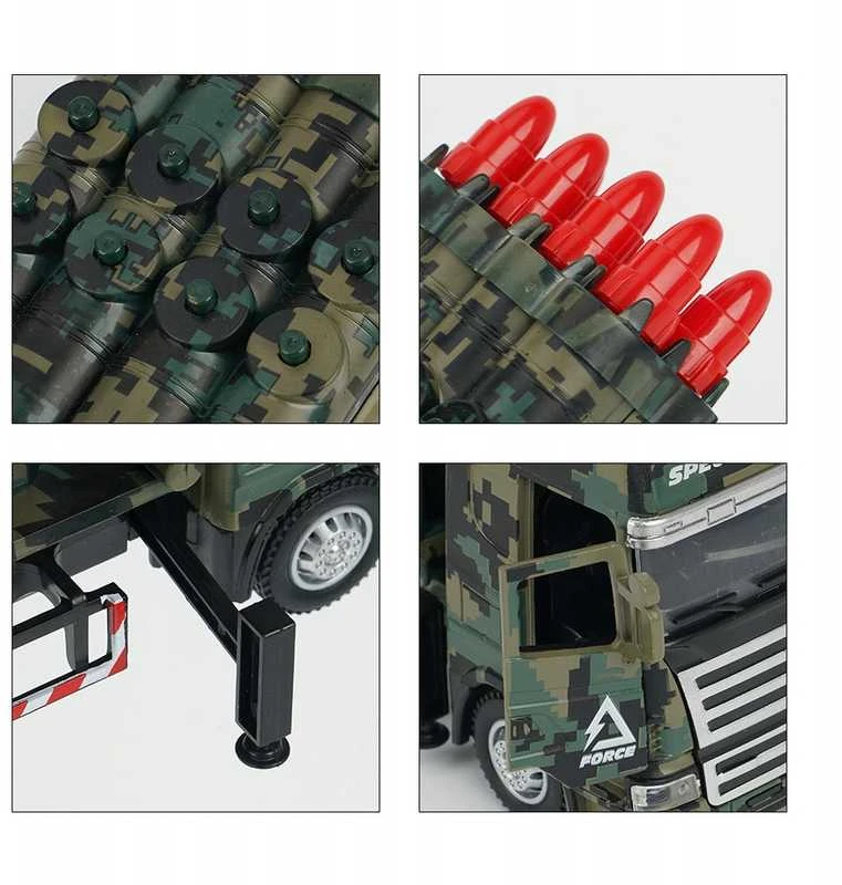 Žaislinis karinis automobilis su raketomis – 8 šūviai, šviesos, garsai ir atbulinės eigos režimas