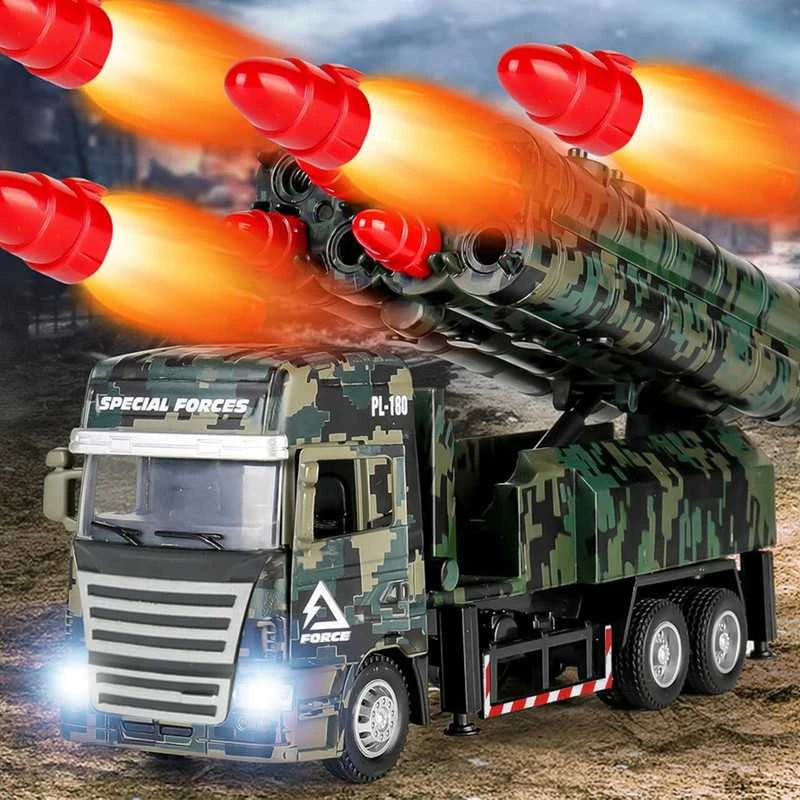 Žaislinis karinis automobilis su raketomis – 8 šūviai, šviesos, garsai ir atbulinės eigos režimas