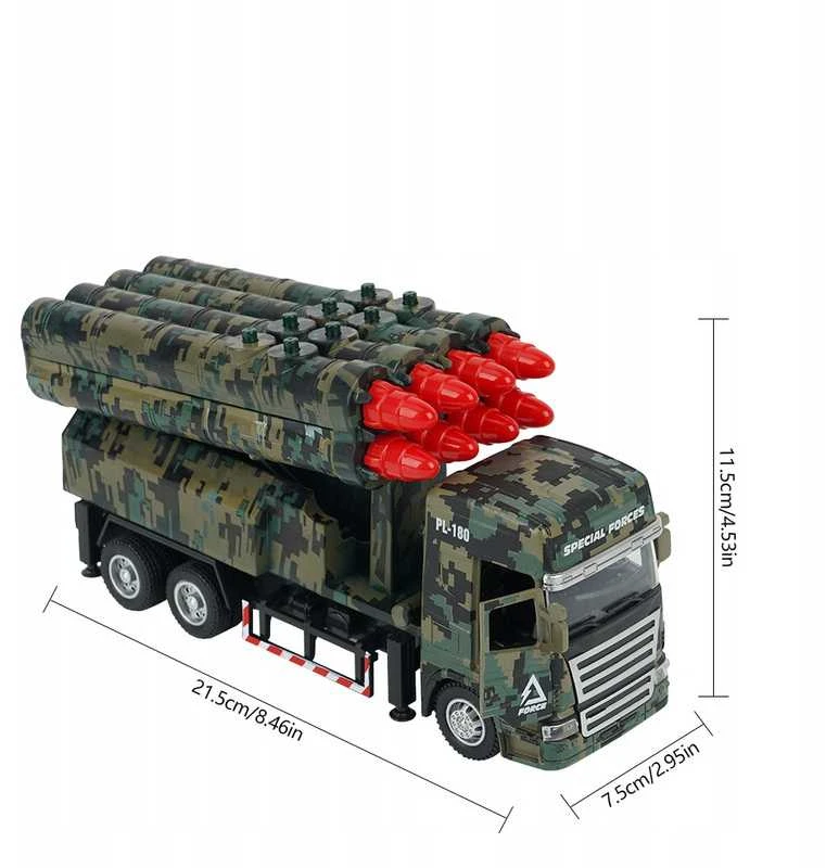 Žaislinis karinis automobilis su raketomis – 8 šūviai, šviesos, garsai ir atbulinės eigos režimas
